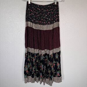 Lucia Lukken Broomskirt Skirt Womens 1 Tiered Floral Stripe Mix Boho Vintage 90s